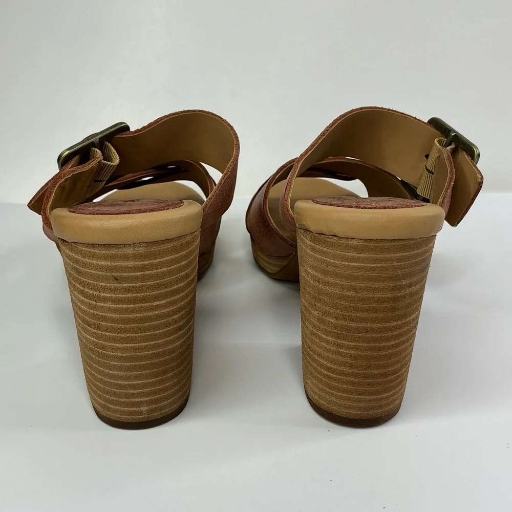 Kork-Ease Brown Leather Platform Sandal Women Size 9M Block Heel Slide K70428